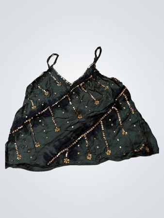 Schwarzes Damen Top mit verzierten Spaghetti-Trägern