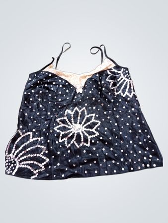 Damen Schwarze Pailletten Blumen Tops