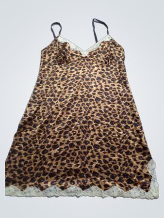 Leopardenmuster Slipkleid mit Spitzeneinsatz