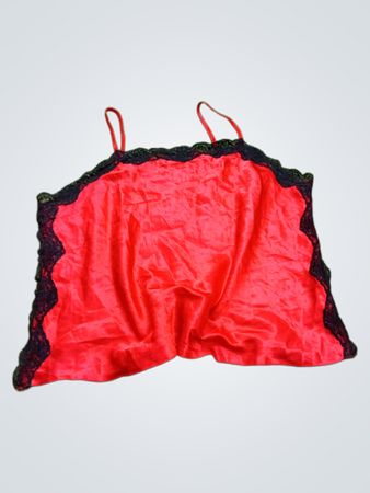 Marlon Rotes Satin-Cami-Top mit schwarzem Spitzenrand