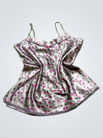 Graue Spitzentop mit rosa und lila Punkten