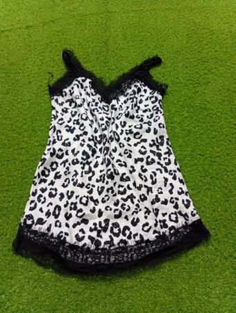 Leopardenmuster-Camisole mit Spitzenbesatz