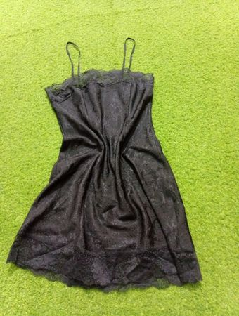 St Michael schwarzes Slip-Kleid mit Spitzenbesatz