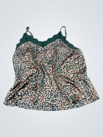 Leoprint-Trägertop mit schwarzer Spitzenverzierung
