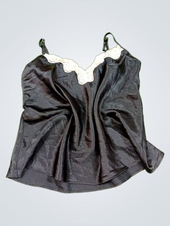Schwarze Satin-Camisole mit Spitzenbesatz