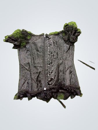 Schwarzes Korsett-Oberteil mit Spitzenbesatz und Puffärmeln