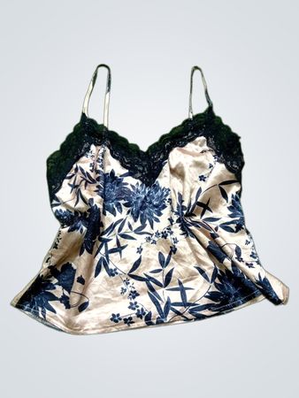 Satin-Top mit Blumenmuster und Spitzensaum
