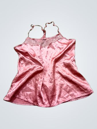 Rosa Satin-Cami mit Spitzenbesatz