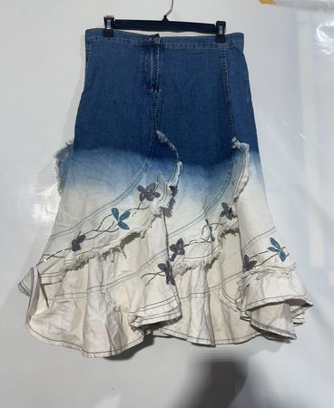 MISSWAN JEANS Damen-Jeansrock mit Blumenstickerei und Rüschen