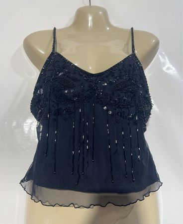 Schwarzes Perlenbesticktes Camisole-Oberteil