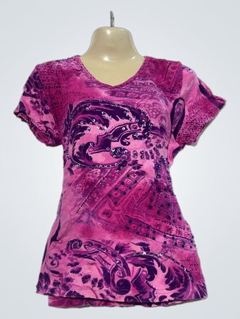 Pink and purple tie-dye graphic print t-shirt with sequins