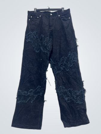 Weyz Black コーデュロイ ダメージ ワイドレッグ パンツ