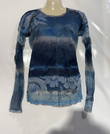MARC AUREL Blaues Ombre-Blumenmuster Langarm-Oberteil