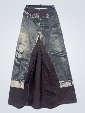 Denim Maxi Skirt with Brown Fabric Insert