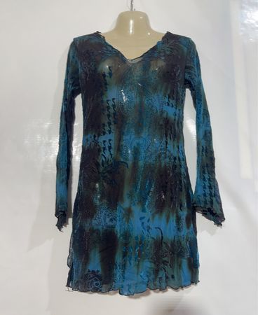 J.N.Y. JENNYFER Blau-schwarz gemustertes Netzkleid