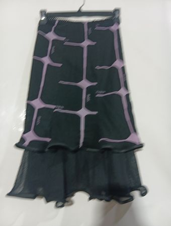 Dark Green Skirt with Purple Geometric Pattern and Ruffle Hem