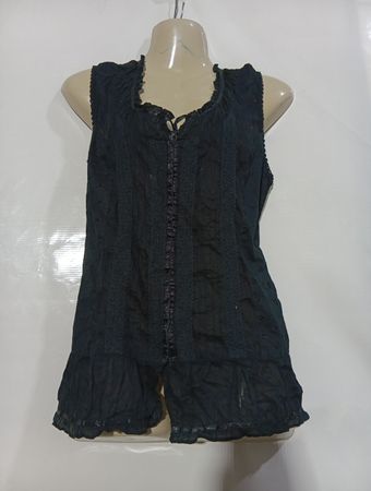 Black Sleeveless Top with Ruffle Trim
