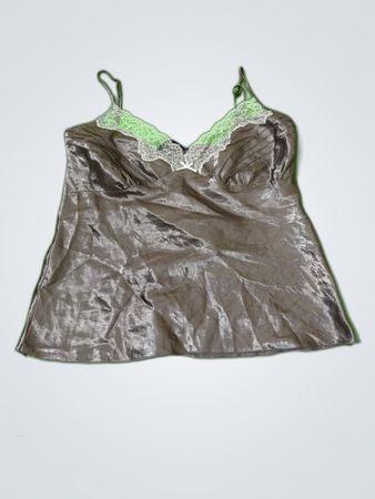 Gray Satin Cami with Lace Trim