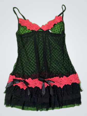 Unbranded Black Lace Babydoll Chemise with Pink Trim