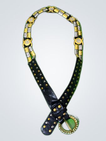 Studded Belt with Rhinestone Buckle