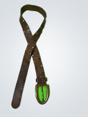 Brown Leather Belt with Rhinestones