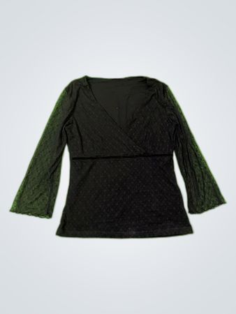 Black Wrap Top with Sheer Sleeves