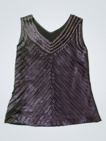 Black Pleated Sleeveless Top with Beaded Neckline