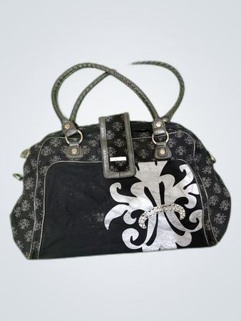 BagSoc Black Handbag with Gray Accents