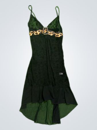 Black Lace Dress with Gold Accents
