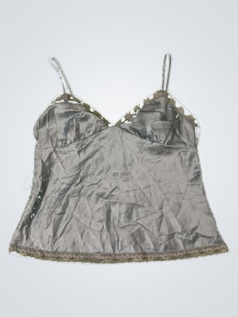 Silver Satin Lace Trim Cami Top