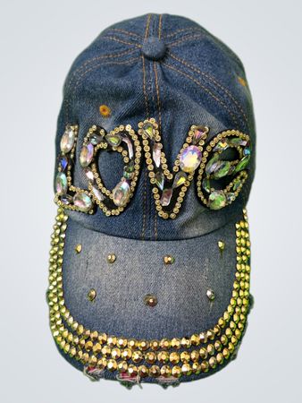Denim Baseball Cap with Rhinestone Embellishments