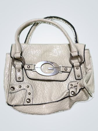 Guess Cream Pebbled Faux Leather Mini Handbag