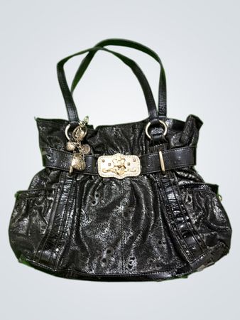 Black Leather Handbag with Silver Accents