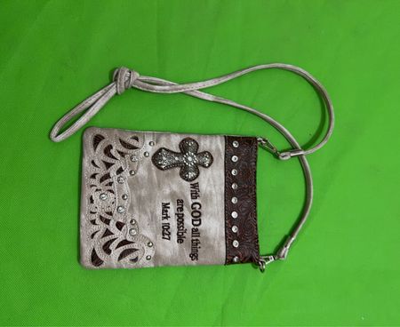 Silver Leather Crossbody Bag with Embellishments