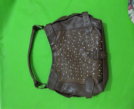 Brown Leather Studded Shoulder Bag