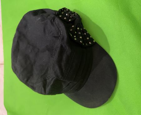 Black Baseball Cap with Polka Dot Accent