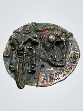 Belt Buckle with Wolf and Motorcycle Design