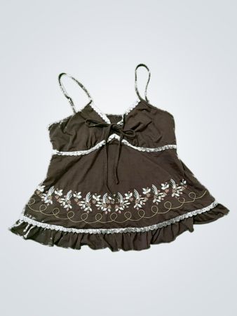 Brown Embroidered Tank Top