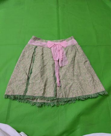 Green Floral Skirt with Pink Bow