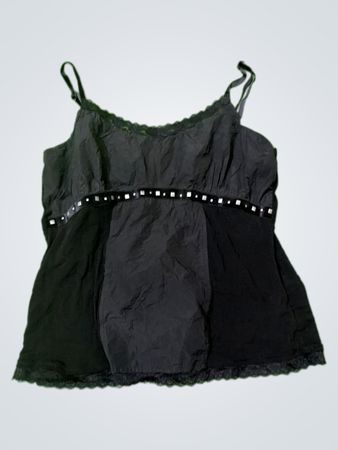 Black Camisole with Lace Trim and Rhinestones