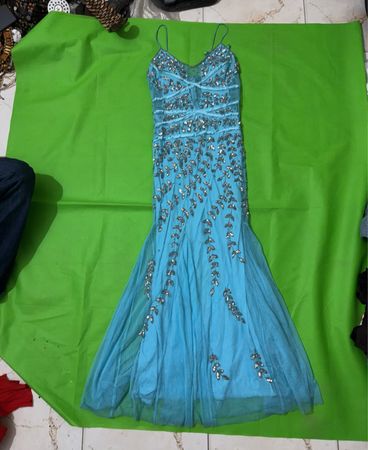 Blue Embellished Evening Dress