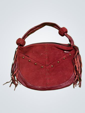 QUEEN COLLECTION Red Suede Fringe Handbag