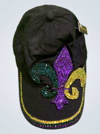 Black baseball cap with fleur-de-lis design