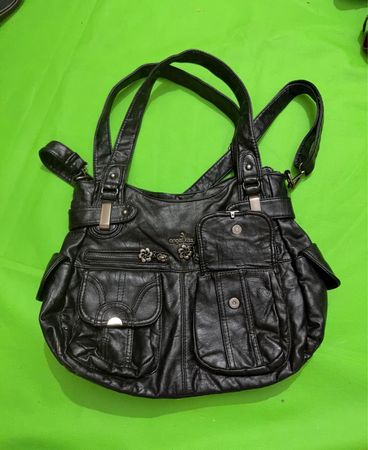 Angel Kiss Black Faux Leather Shoulder Bag