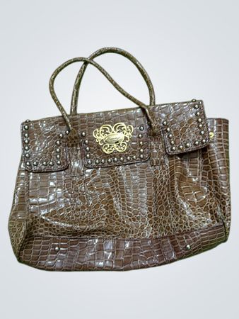 Brown Crocodile Embossed Handbag