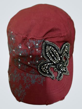 Way West Maroon Cap mit Perlen-Schmetterling