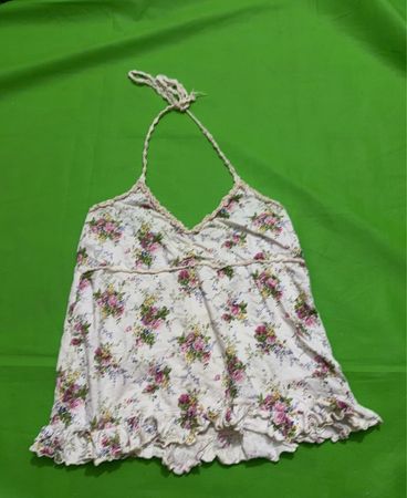 Floral Print Neckholder-Top mit Rüsche am Saum
