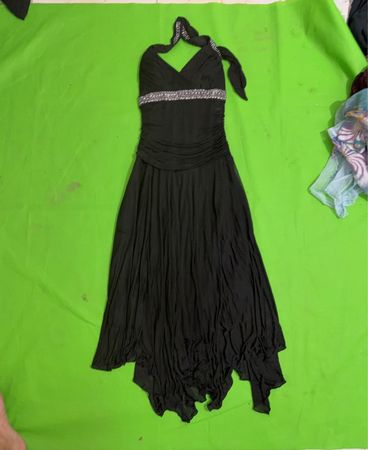 Trixxi Black Halter Ruched Dress with Rhinestone Waistband