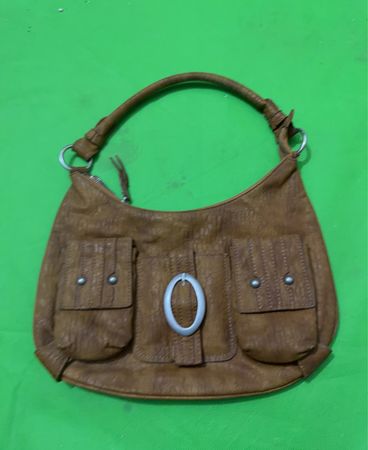 Brown Faux Leather Shoulder Bag