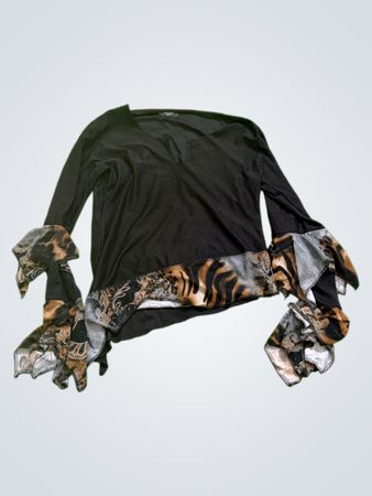 Elissa Paris Schwarzes Langarmoberteil mit Animal-Print-Besatz